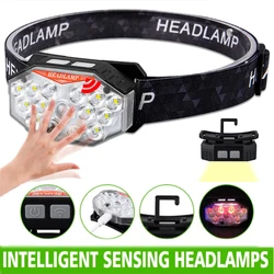 Rechargeable Headlamp Wave Sensing LED Lamp Type-C Charger Flashlight Camping Fishing Search Light Built-in Battery Head Torch