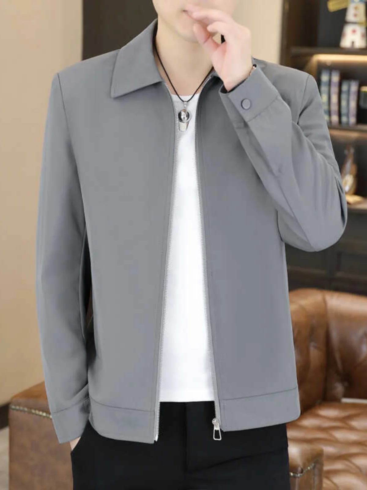 Men's Busin Casual Jaet Autumn New Sle Slim Fit Collar Korean Version Adstrative Coat Upper Apparel Polyester