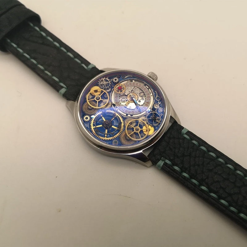 Original Men Sapphire Blue Hollow Mechanical Watch Stainless Steel Fashion Trend Internet Celebrity Punk Style Watch