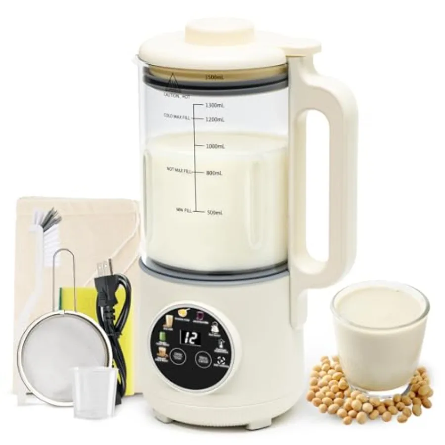 

8-in-1 Nut Milk Maker Machine 50oz Glass Soy Almond Oat Milk Maker with 20 Blades Delay Timer Constant Temperature Self-Cleanin