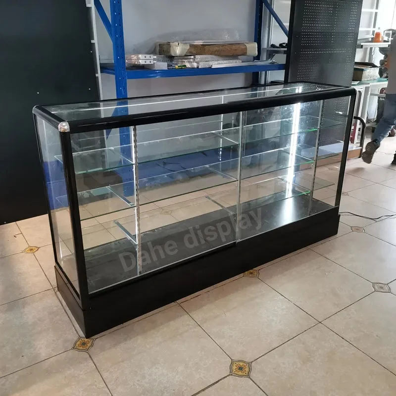 custom.Floor Standing  6ft Glass Counter Grocery Display Cabinet Smoke Showcase with Shelves and Light