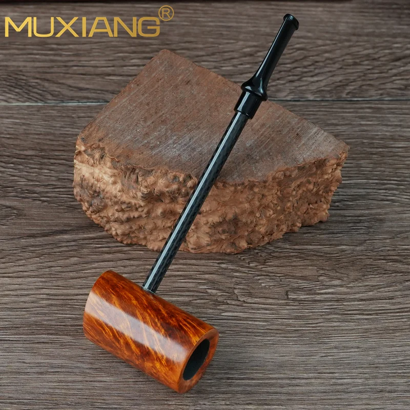 Handmade Briar Tobacco Pipe Straight Hammer Pipe Carbon Fiber Stem Smooth Tulip Tobacco Pipe 3mm filter Tom Eltang Popeye pipe