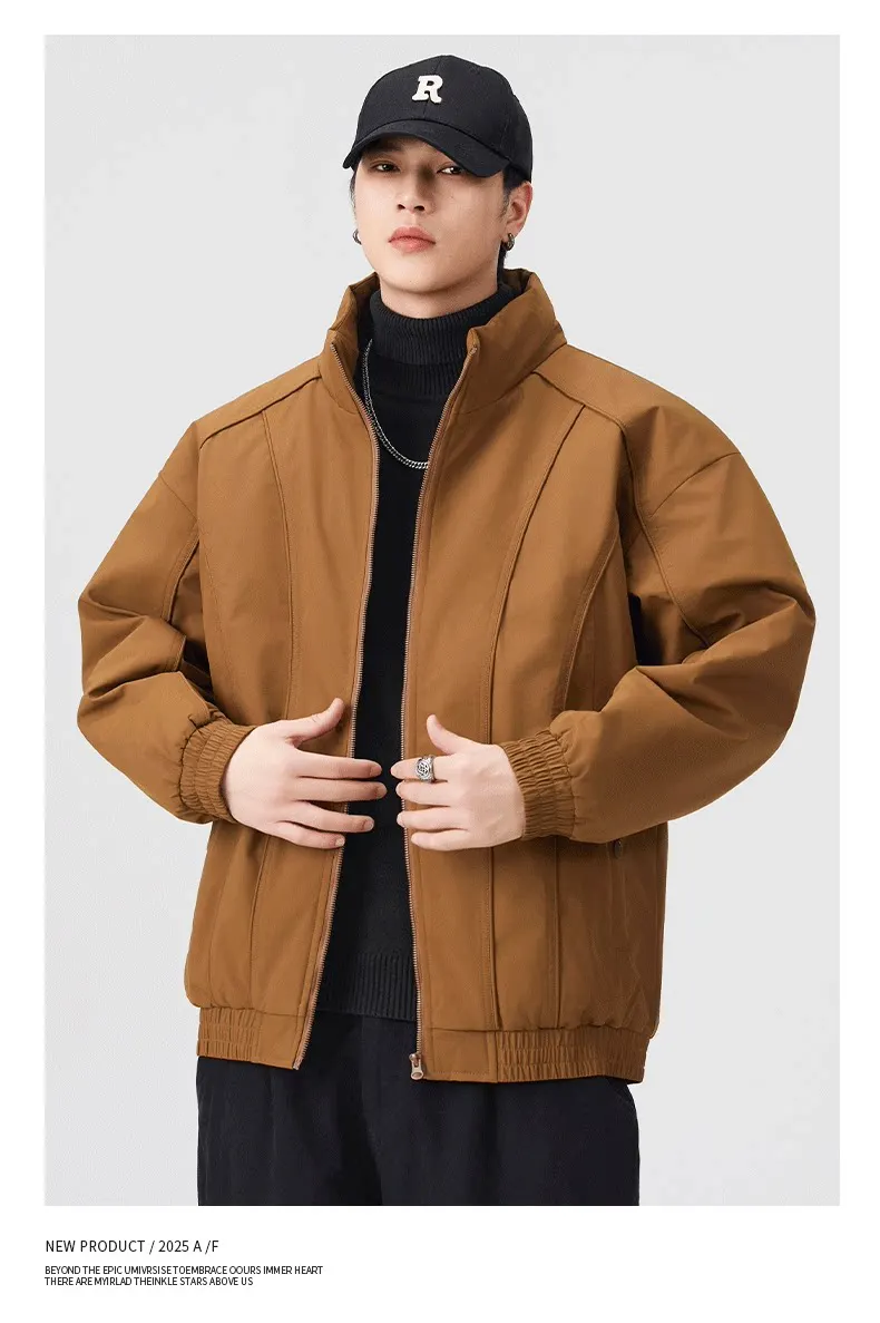 DUKEEN Men's Winter Padded Bomber Jacket Stand Collar Windproof Casual Coat Loose Fit Warm Streetwear Jacket
