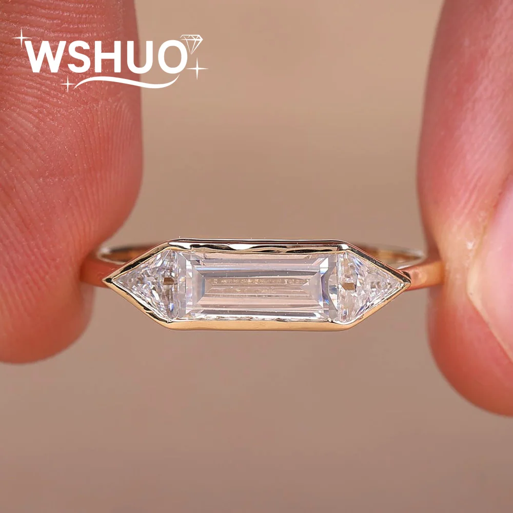 Original 1.4CT Straight Baguette Cut Moissanite Engagement Rings for Women S925 Silver 3-Stone Bezel Set Diamond Weddding Ring