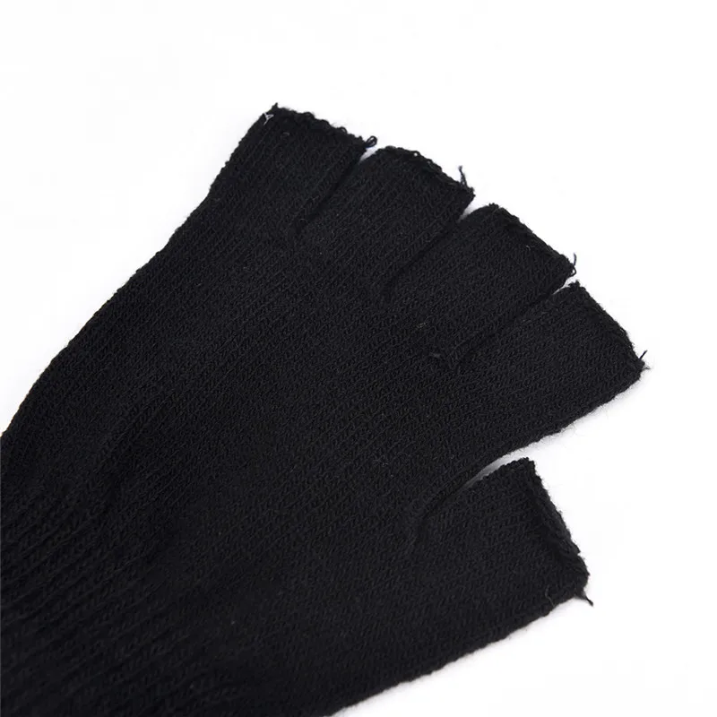 1Pair Black Half Finger Fingerless Gloves For Women And Men Wool Knit Wrist Cotton Gloves Winter Warm Workout Gloves