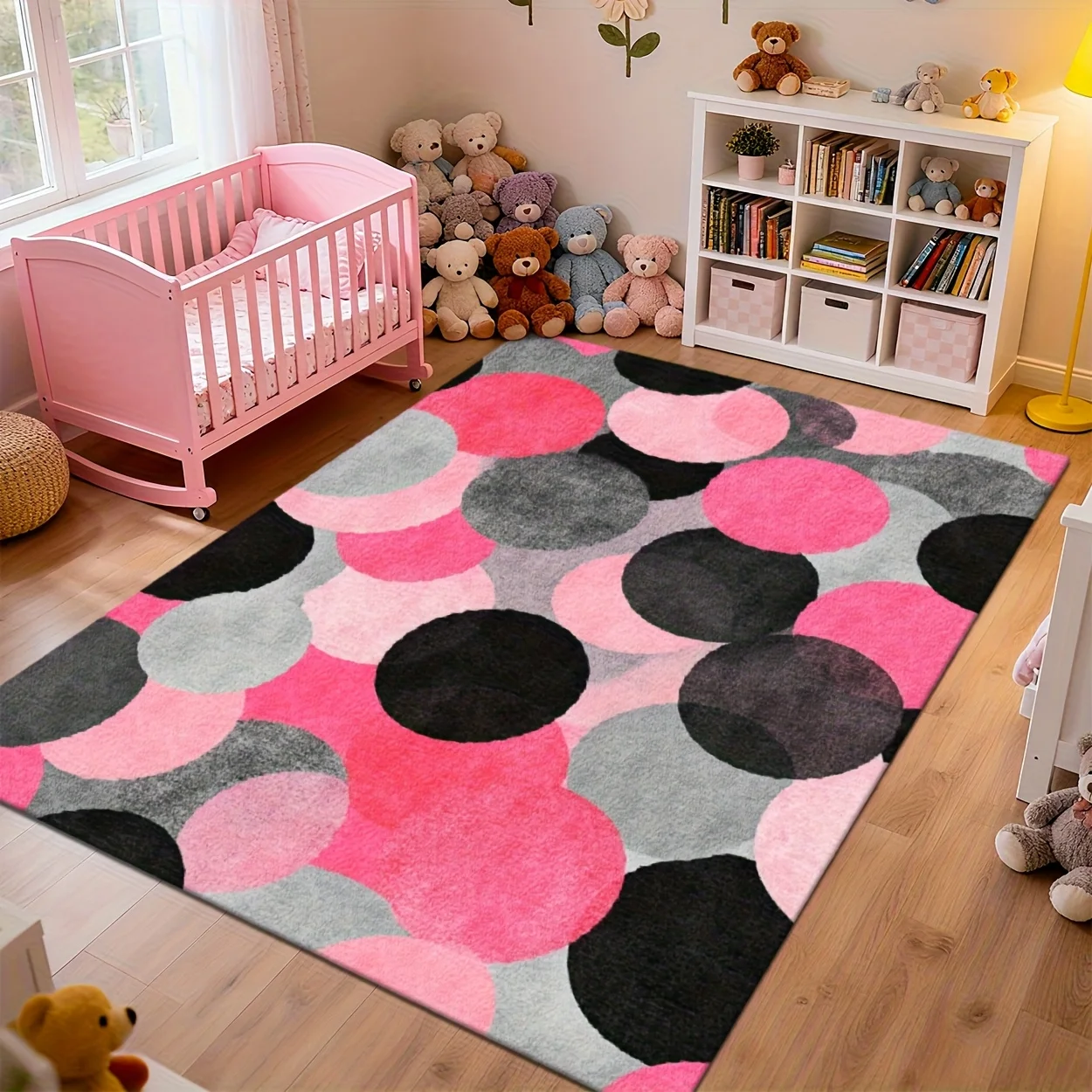 [2d Flat]Polka Dot Pattern Rectangular Rug, Playful Style Home Decor Rug, Printed Floor Mat, Large Play Mat, Suitable for Bedroom Indoor Room Supplies and Bedside Accessories