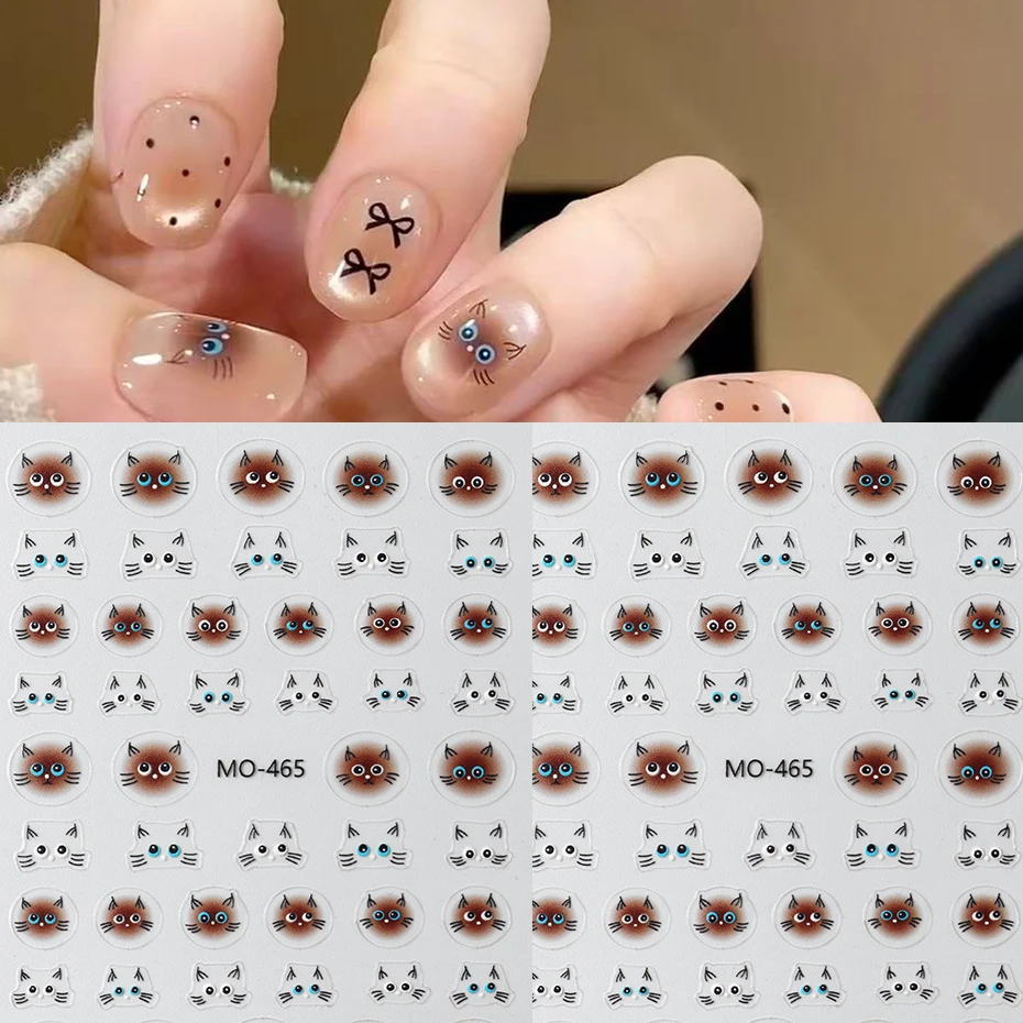 Siamese Cat Nail Sticker Set dorable Cat Face Cartoon Animal Design Nail Decals Nail Embellishments for Women Nail Supplies.