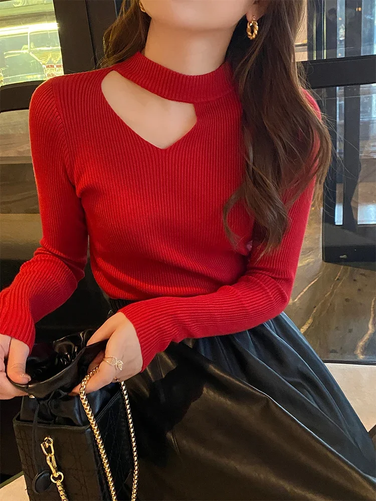 

Basic Hollow Out Women Sweaters Autumn Winter Tops Slim Jumper Soft Warm Pull Women Pullover Knitted Sweater 2024