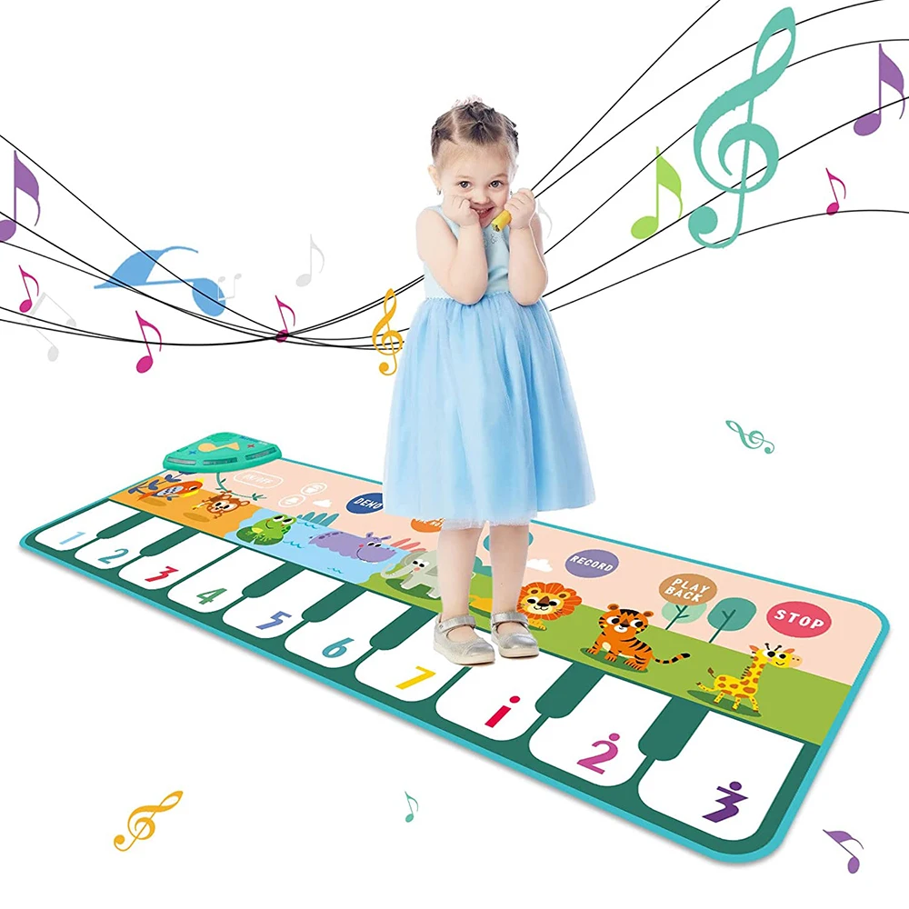 Hot 110x36cm Musical Piano Mat for Kids Toddlers Floor Keyboard Dance Mat with 8 Animal Sounds Baby Mat Study Educational Toys