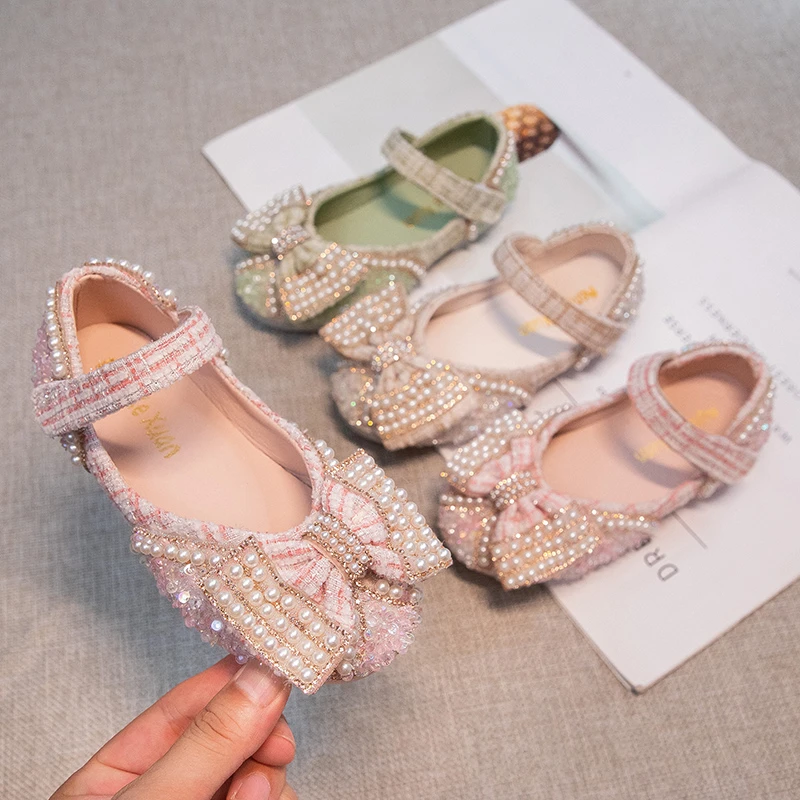 

Fashion Kids 2023 New Soft Pearls Children Mary Jane Shoes for Party Wedding Shows Elegant Platform Casual Chic Simple Non-slip