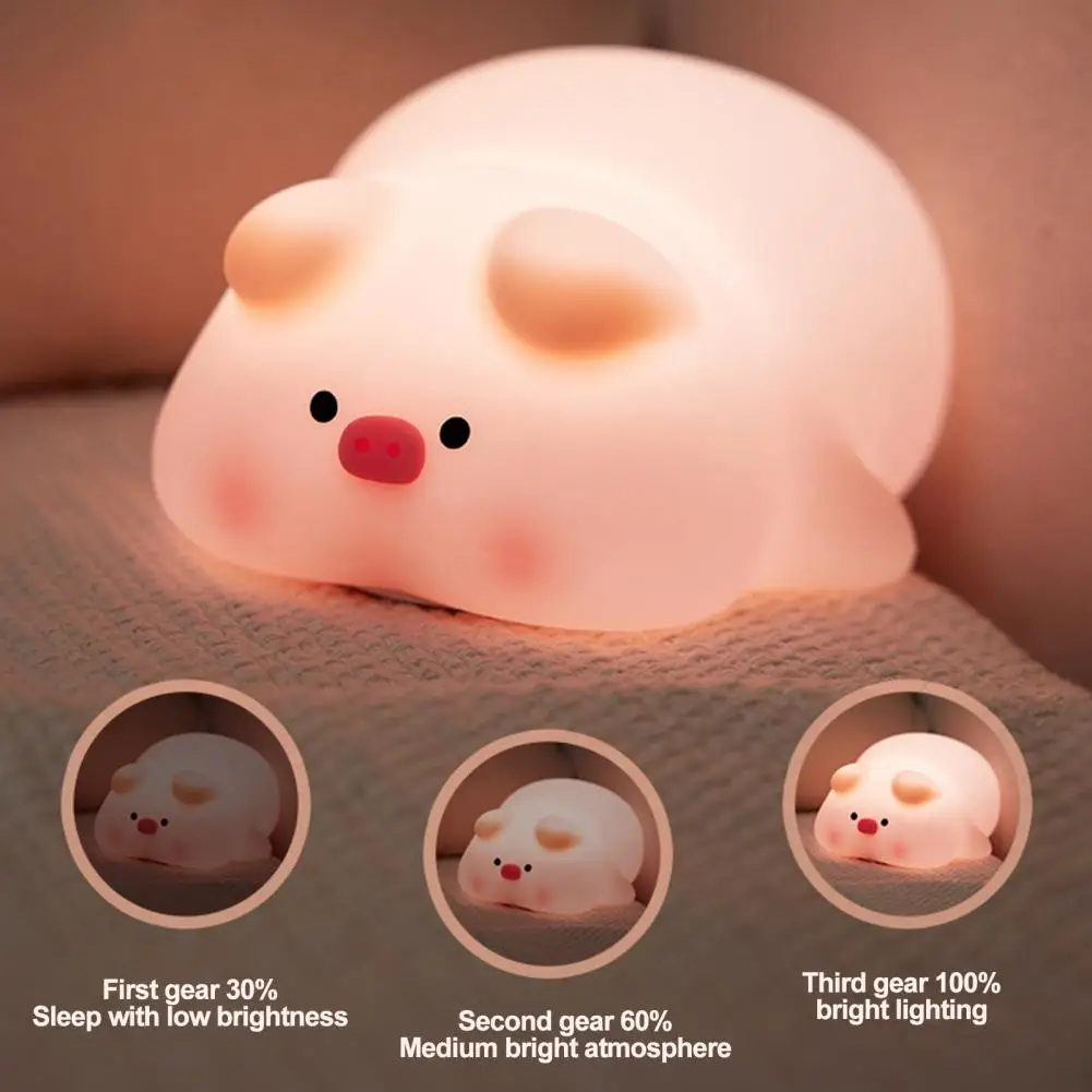 Led Night Lamp Rechargeable Animal Piggy Night Light with Timer Dimmable Touch Control for Baby Bedside Lamp Decoration