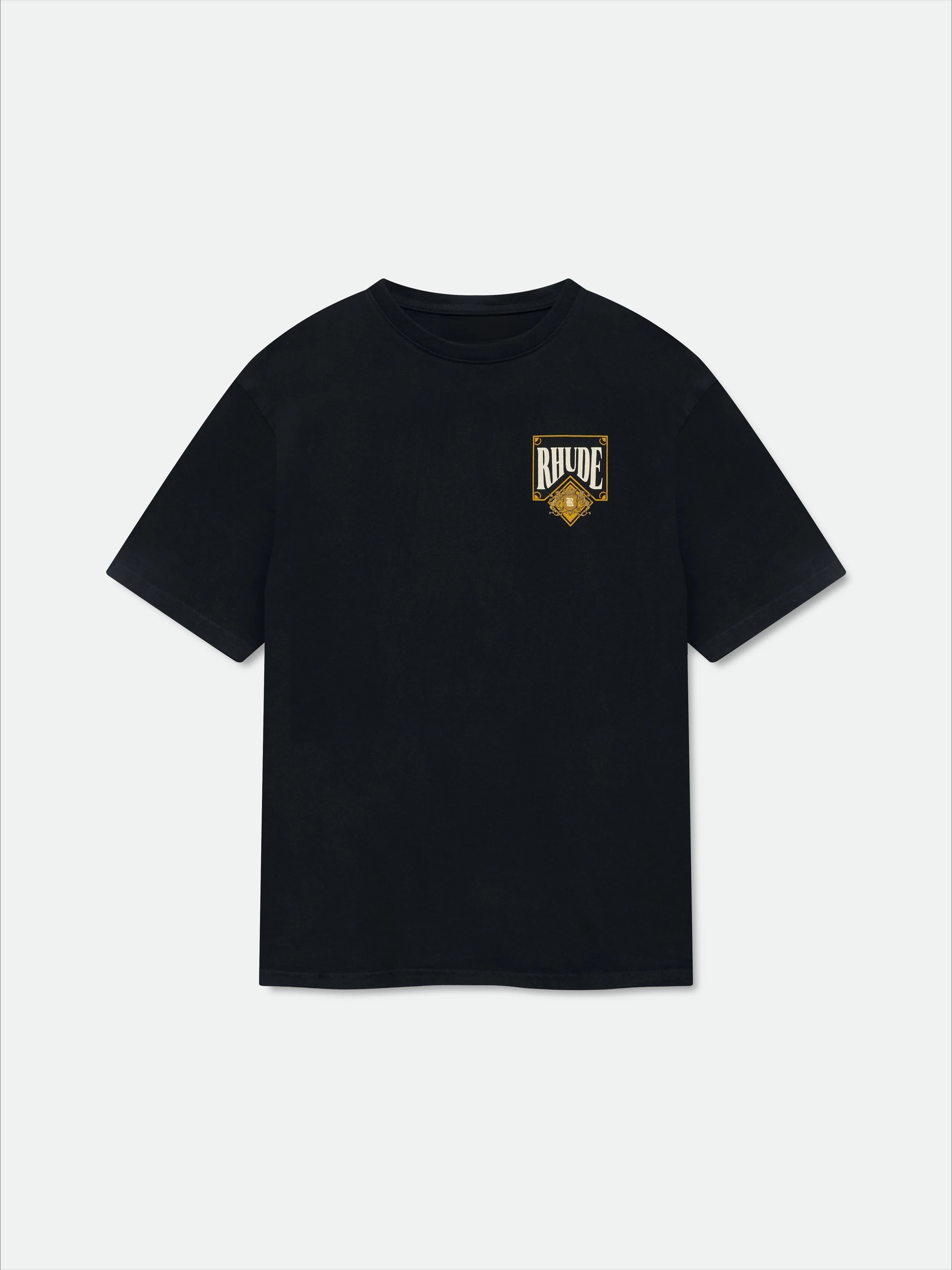 2026 New Rhude Retro Heraldic Crown Beast Shield Square Frame Print TShirt Oversized Unisex Streetwear Luxury Vintage GraphicTee
