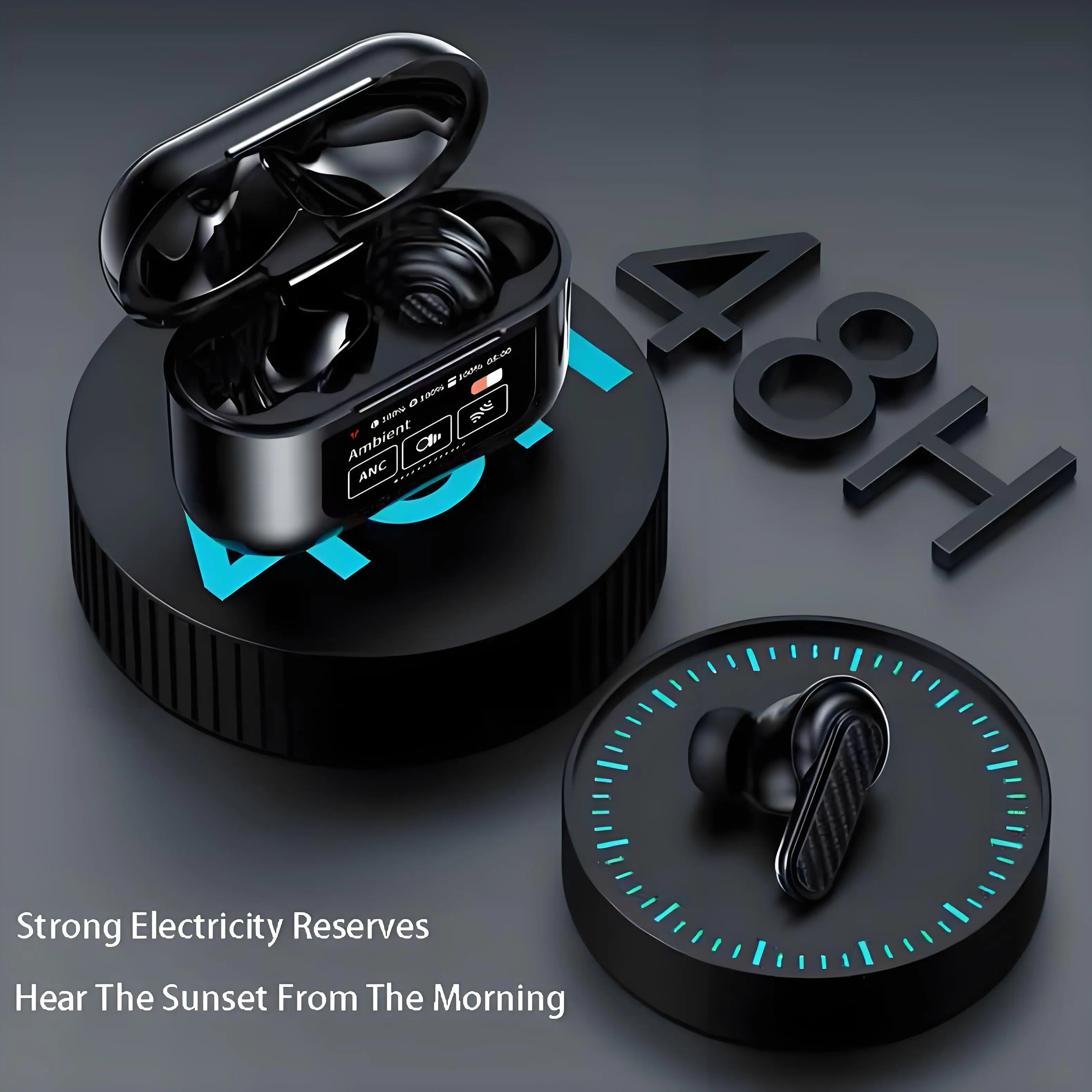 سماعات رأس لاسلكية مع خاصية إلغاء الضوضاء النشطة الهجينة ENC للمكالمات الواضحة بلوتوث 5.3 سماعات أذن ستيريو مع شاشة LED #6