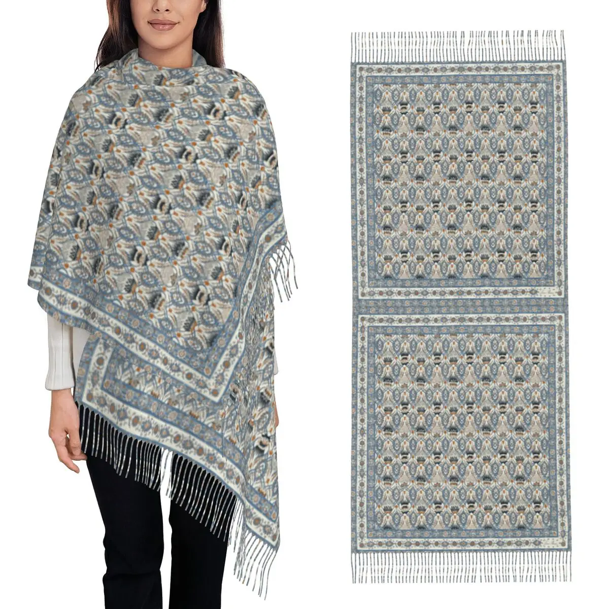 

Chinese Garden Thistle Flowers And Branches And Leaves Scarf Tassel Scarves for Women Shawls and Wraps Large Shawl Wrap