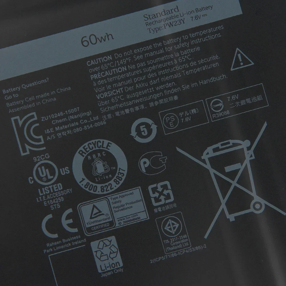 

PW23Y Replacement Battery For Dell XPS 13 9360 D1605G D1705 D1605T 0RNP72 0TP1GT