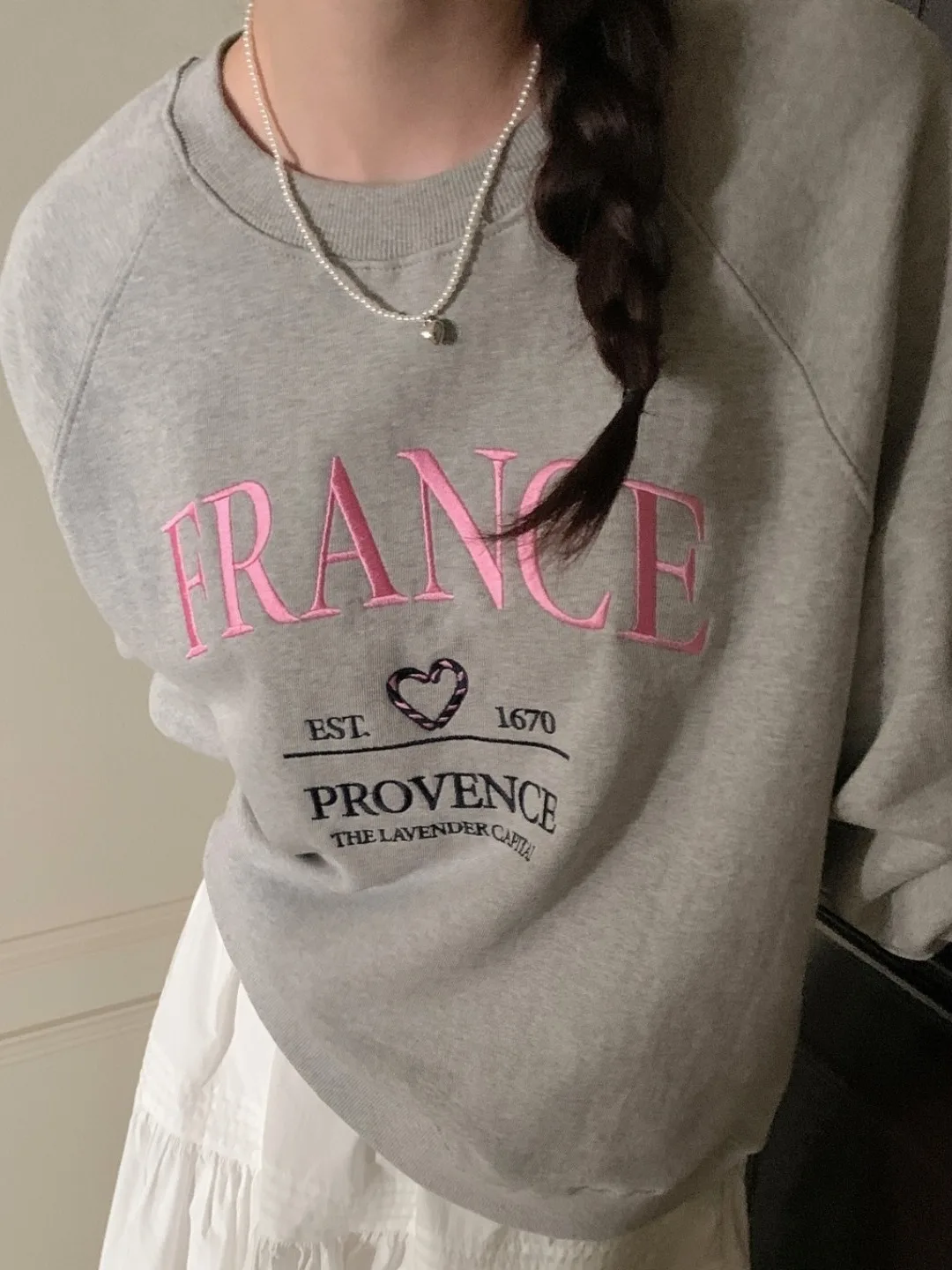 Chique redondo ne longo sve bordado carta coração padrão solto ajuste moletom para mulher sli outono nova chegada