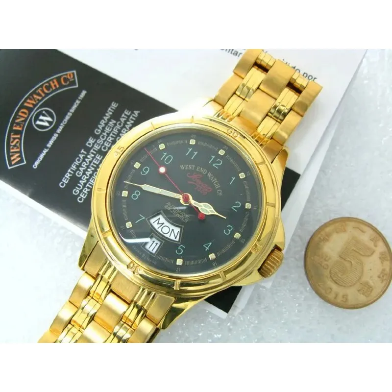 English fan-shaped double calendar westend watch gold-plated inventory military watch ETA 2836（black dial）