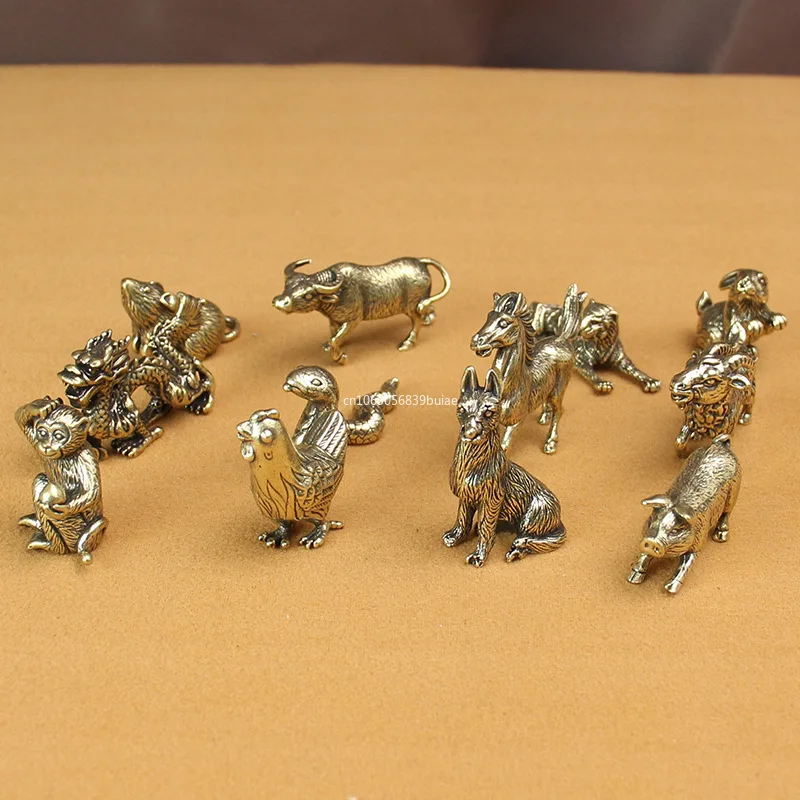 Antique Miniature Animal Ornaments Figurines Vintage Brass Mini Animals Statue Desk Ornaments Home Feng Shui Decor Crafts Nordic