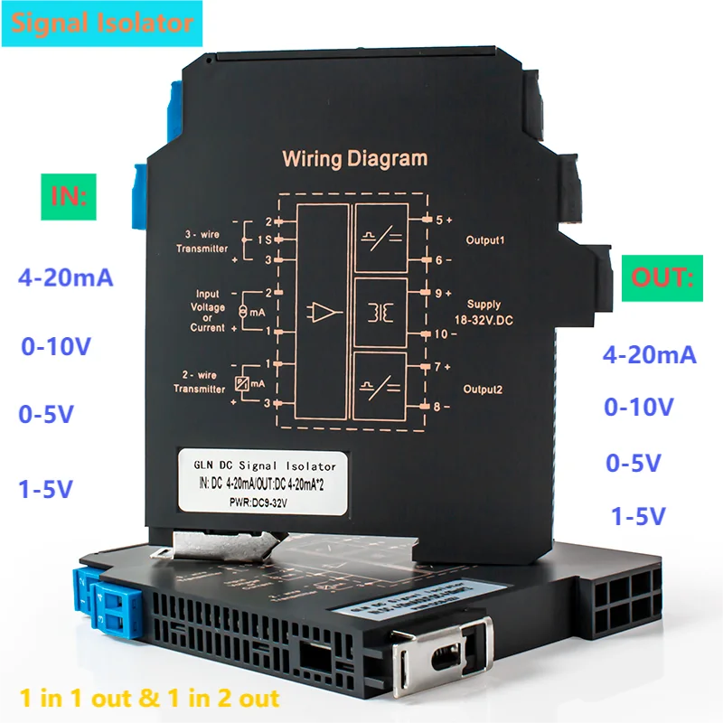 Signal Converter Isolator 0-10V to 4-20mA 0-10V 0-5V Galvanic Signal Isolation Transmitter DC24V DC Signal Splitter