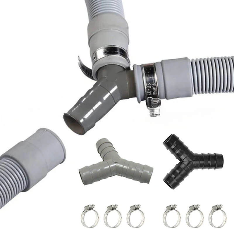 2Set Washing Machine Drain Hose Y-Type Reducer Plastic Connector For Split Pipe Connection Three-Way Adapter