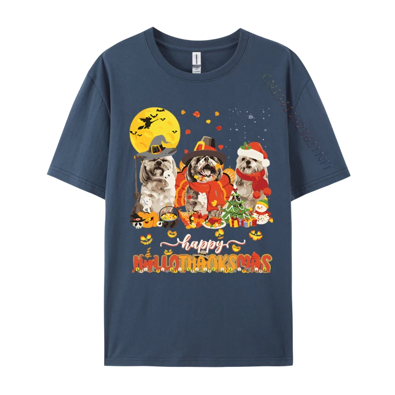 Happy Hallo Thanksmas Cute ShihTzu T-shirt Youth Top Cotton T-shirts 3D Printed Tees Hip Hop Beach