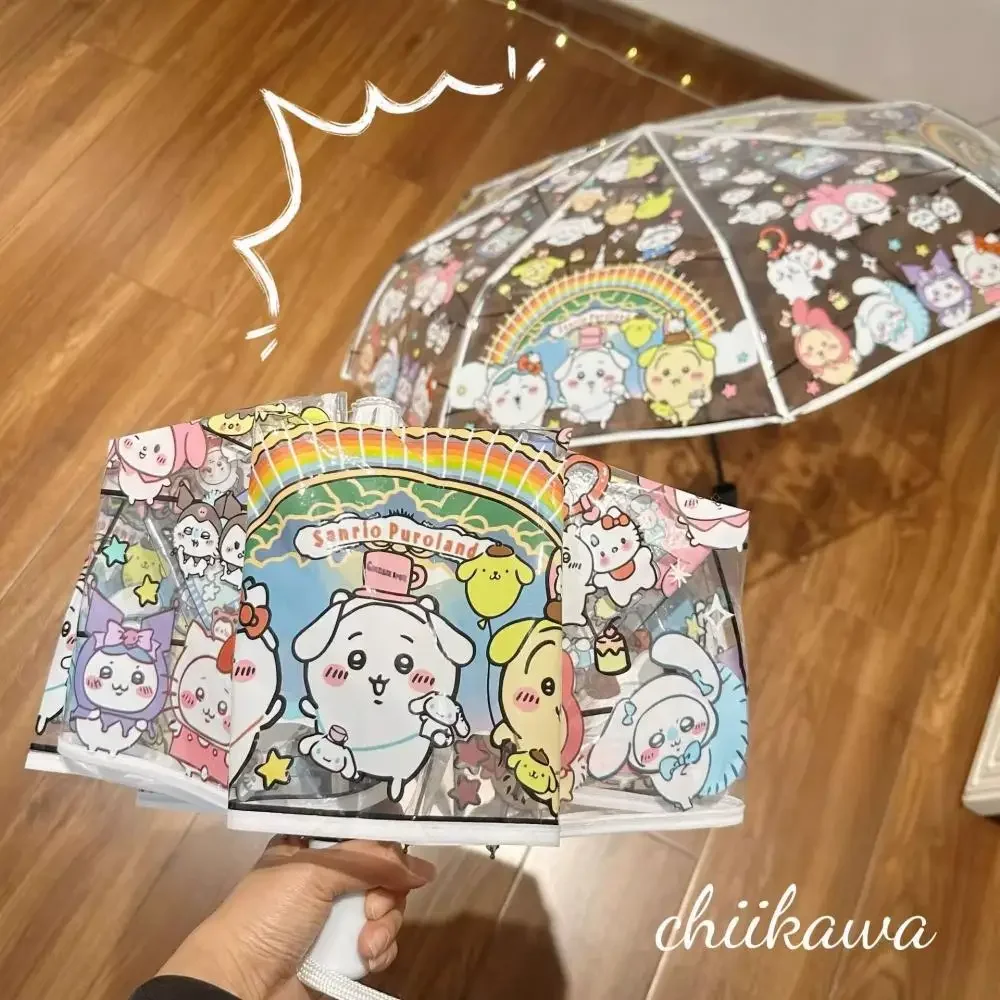 Kawaii Chiikawa Umbrella Cute Cartoon Usagi Transparent Umbrella Japanese Student Folding Adult Girls Full Automatic Umbrella