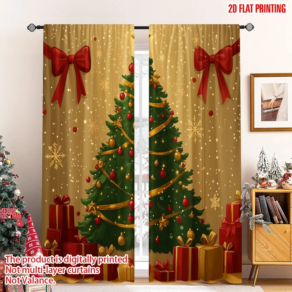 

2pcs 2D flat printing Merry Christmas Popular Drapes Christmas Tree Gifts Snowflakes Polyester Without Electricity Festive Wall