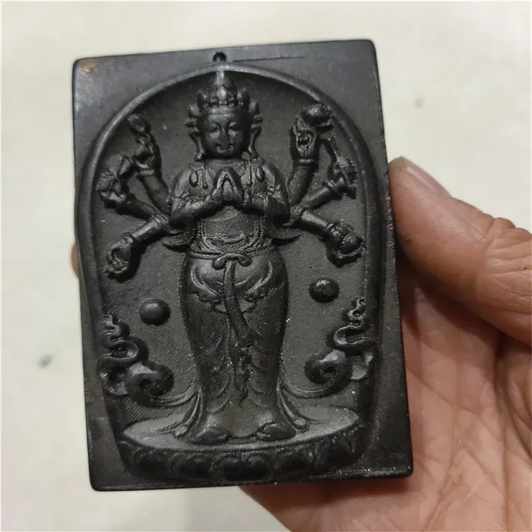 Hongshan culture archaize black iron meteorite Tibetan Buddha Guanyin Buddha amulet pendant statue #2