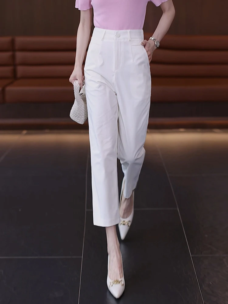

High Waist Nine-Piece Women's Summer Thin Harlan Straight Leg Pants Slimming Casual Loose Fit Korean Style White Trousers