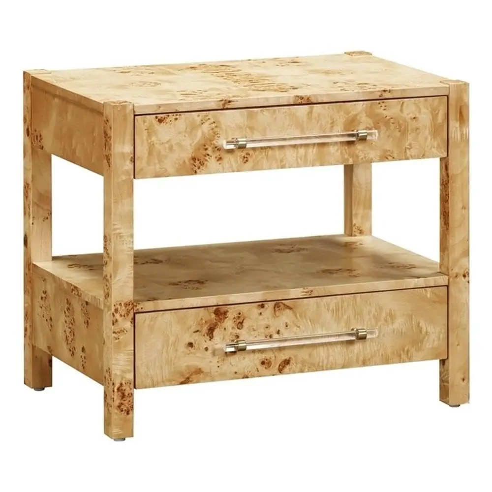 Burl Grain Nightstand Wood & Acacia Brown Brass Accents Handmade Bedroom Furniture 26