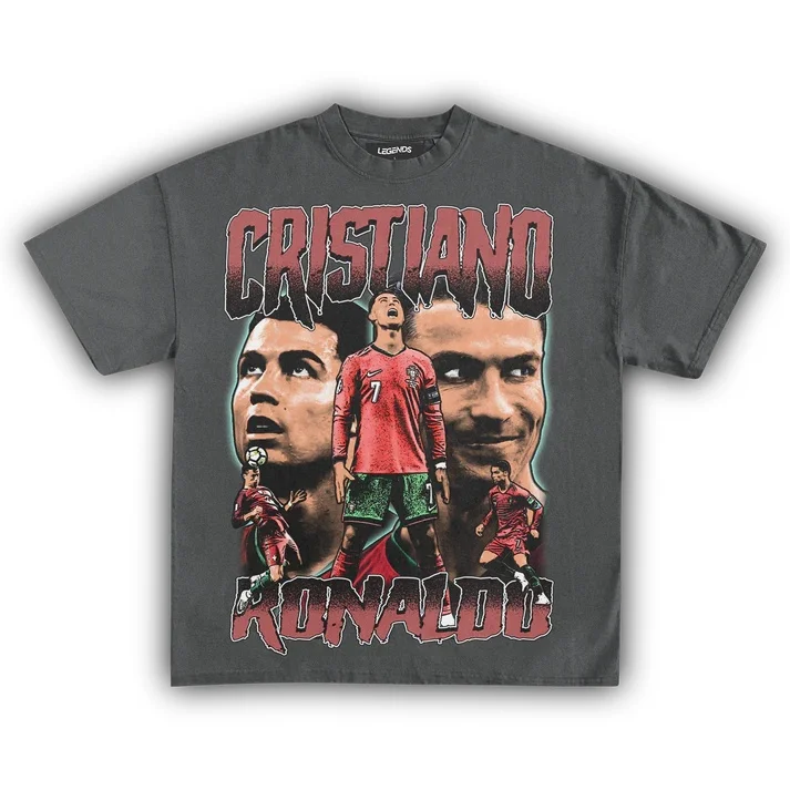 RONALDO Vintage tamaño europeo puro comodidad Camiseta de algodón hombres y mujeres cuello redondo manga corta impreso Casual moda camiseta