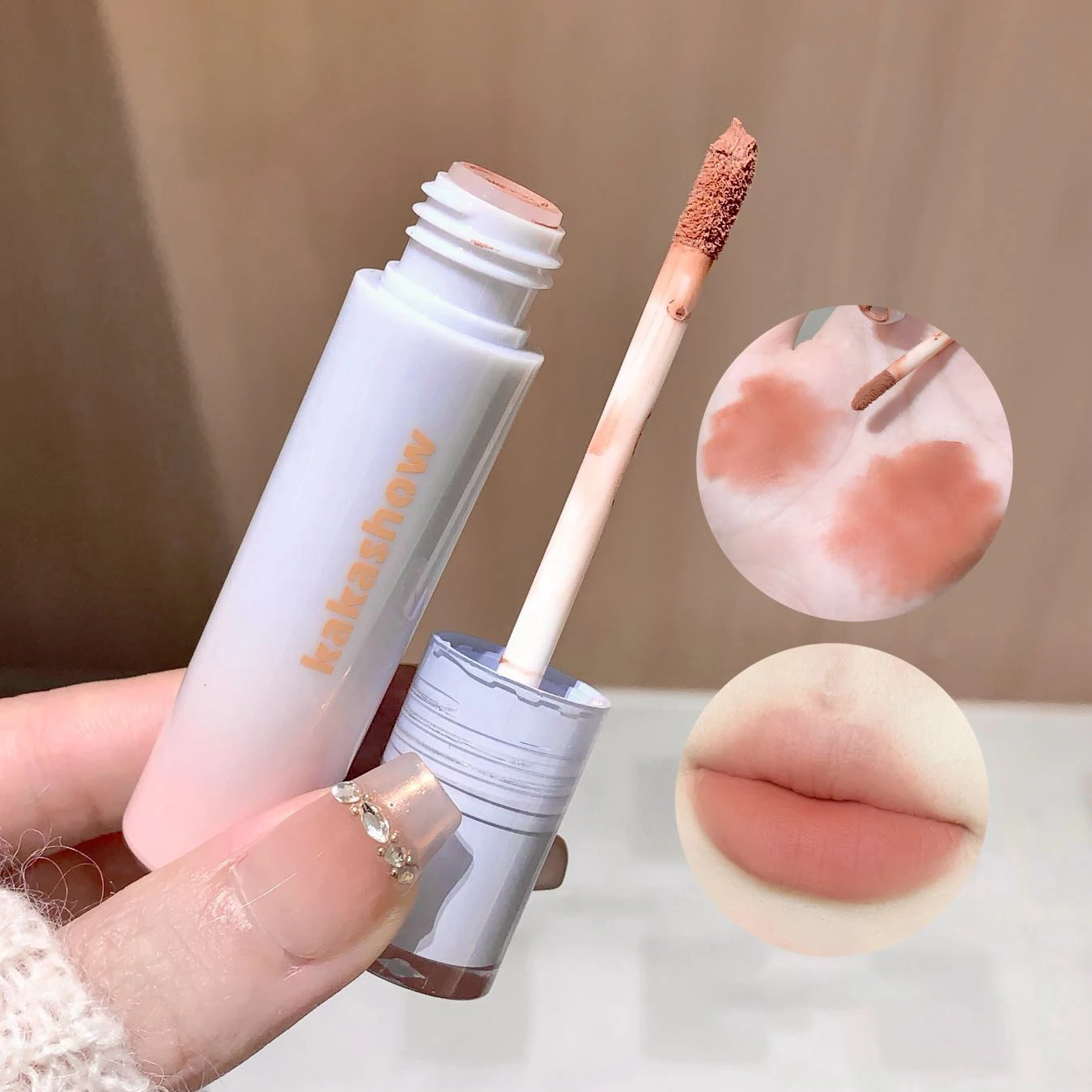 Kakashow Sześciokolorowy aksamitny matowy błyszczyk do ust Jedwabista delikatna tekstura i łatwy w koloryzacji błyszczyk Naturalna, długotrwała szminka