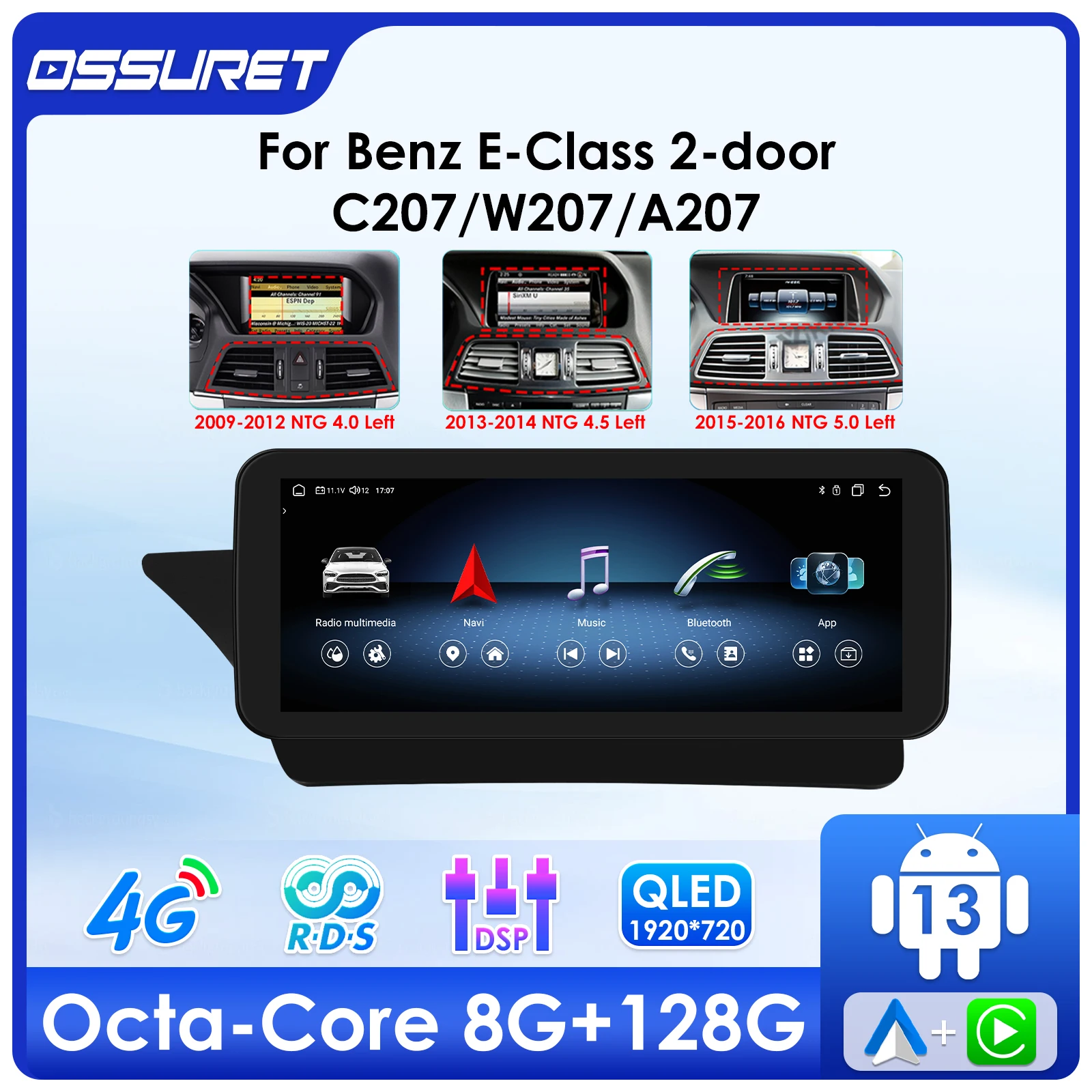 Android 13 Auto Car intelligent systems radio For Mercedes Benz E-Class C207 W207 A207 NTG 4.0 4.5 5.0 2-Door Autoradio HeadUnit