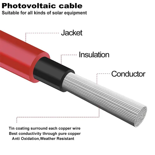Imagen 2 del producto Cable de extensión solar 1,5/2,5/4/6 mm2 16/14/12/10AWG con conectores macho y hembra para paneles solares o controladores solares