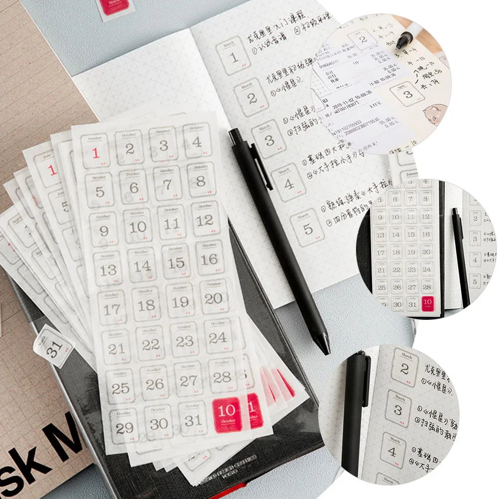 

24 Sheets Date Stickers Monthly Planner Convenient Calendar Stickers for Notebook Organization Scrapbook Accessories