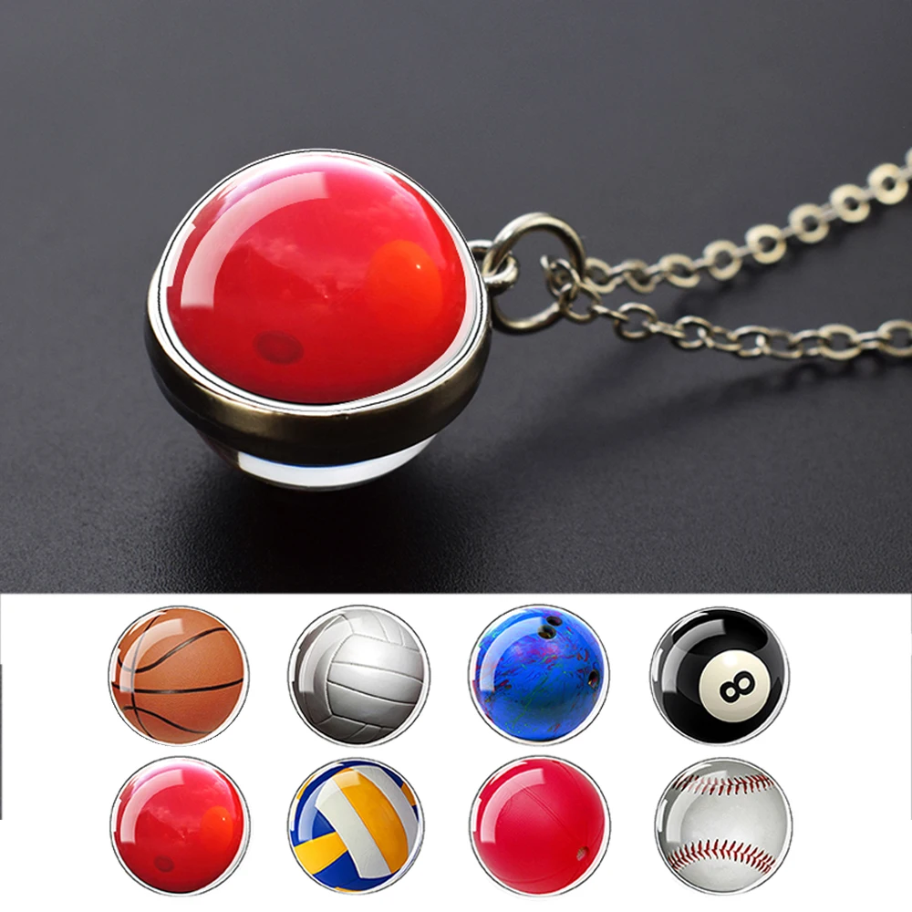 Ball Necklaces Basketball  Baseball  Volleyball  Double-sided Spherical Glass Necklaces  Pendants for Friends who Love Sports