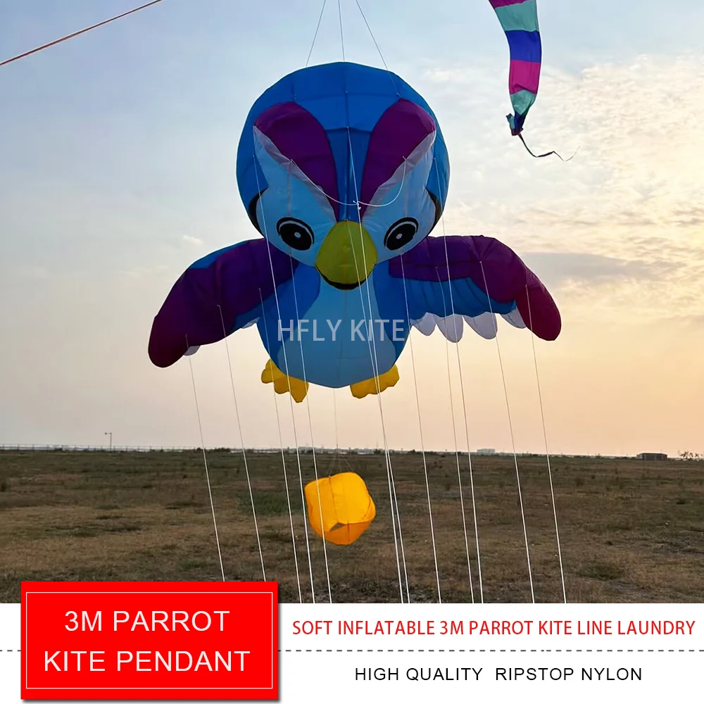 HFLY New Arrival miękki nadmuchiwany 3m papuga latawiec wisiorek dla dorosłych wysokiej jakości Ripstop Nylon sowa latawiec linia prania
