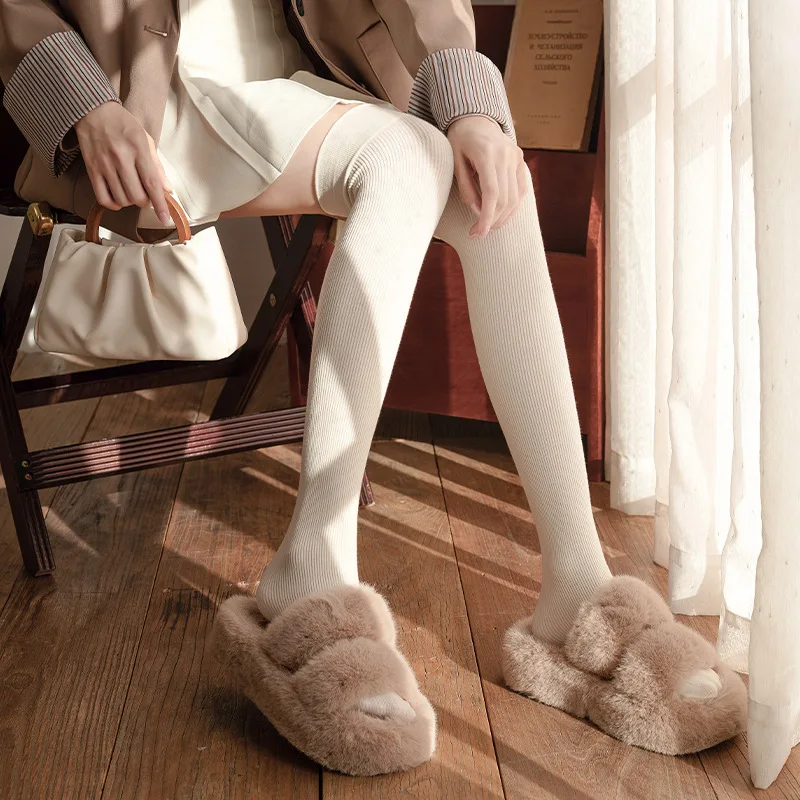 

Весенние и осенние носки выше колена в японском стиле, студенческие нескользящие длинные носки-трубочки, легкая компрессия в вертикальную полоску, ребристые