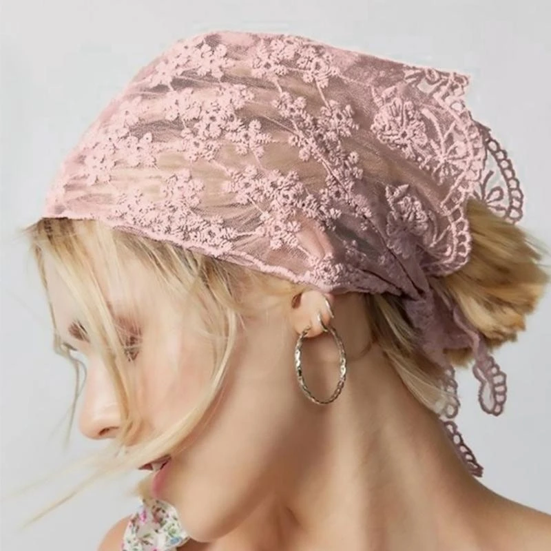 

G92D French Styles Headscarf Flower Bandana for Women Lace Headwrap Photo Accessory