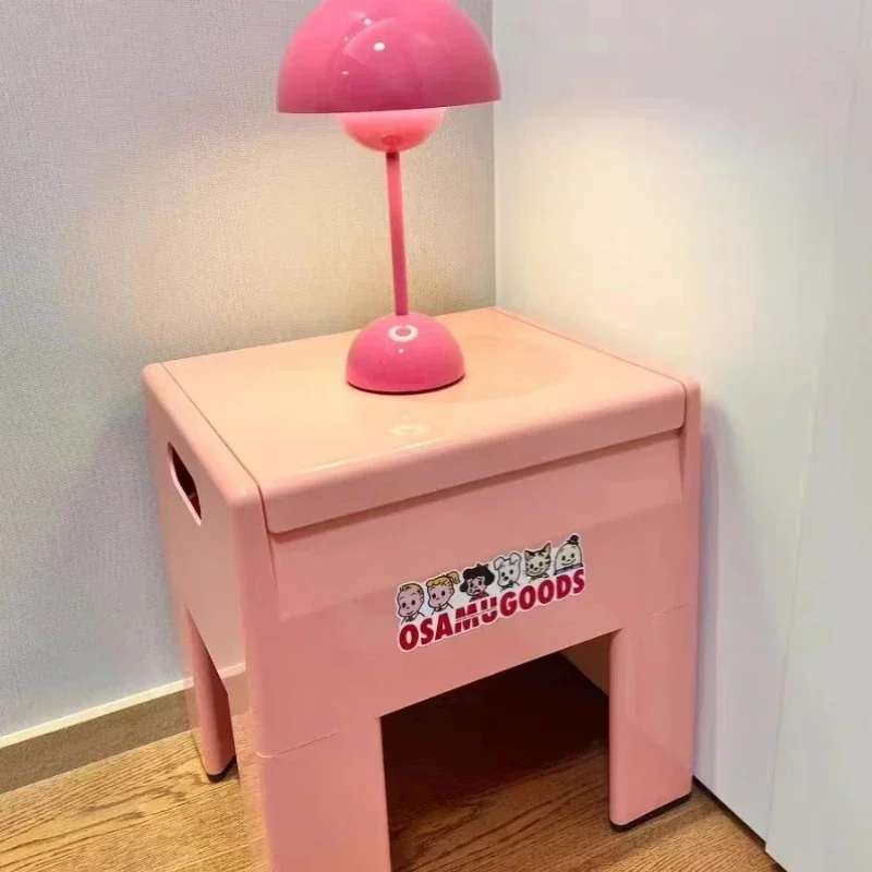 Mesita de noche moderna y sencilla F32, caja de almacenamiento rosa, mesa auxiliar para sofá, mesa de té pequeña para el hogar con gabinete de almacenamiento abatible