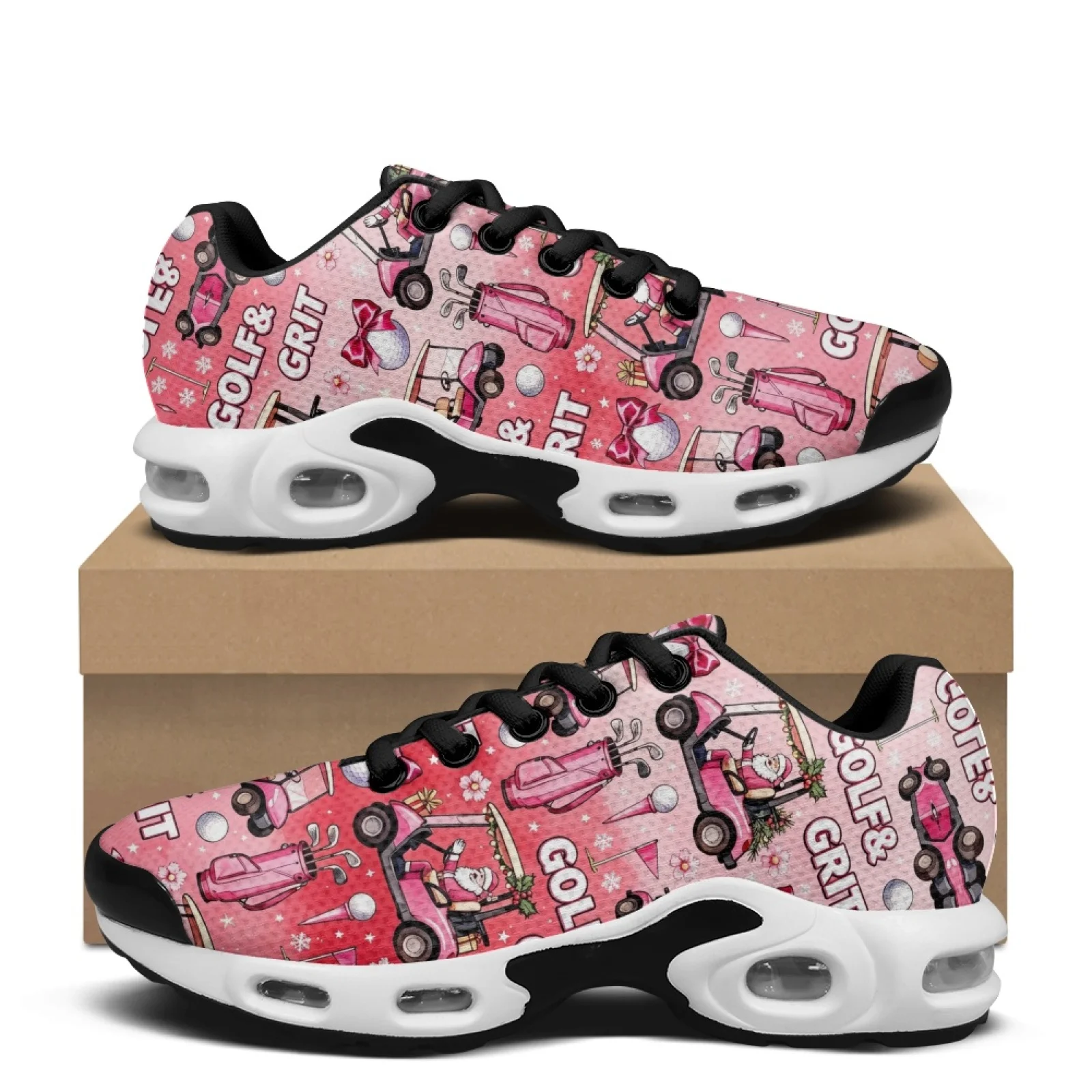 PENSTROLL Christmas Air Cushion Platform Sneakers Featuring Santa Golf Pattern, Mesh Running Shoes for Men and Casual Daily Wear