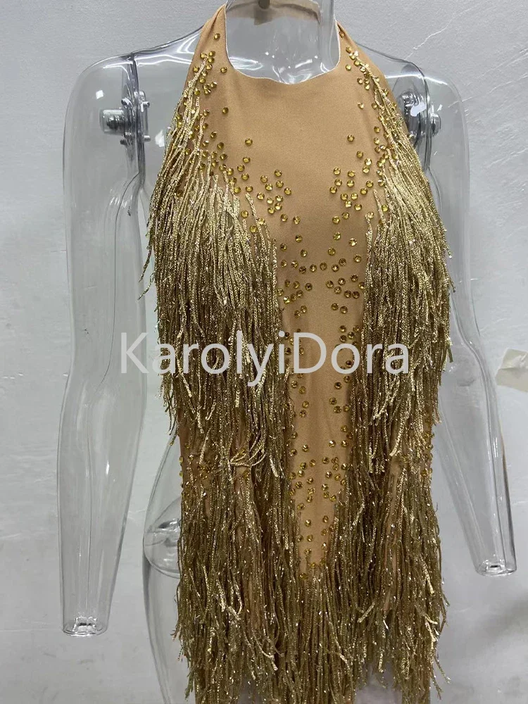 Body con flecos y diamantes de imitación brillantes para mujer, traje de club nocturno, traje de baile brillante, ropa de baile de una pieza, leotardo de escenario para cantante, 2024