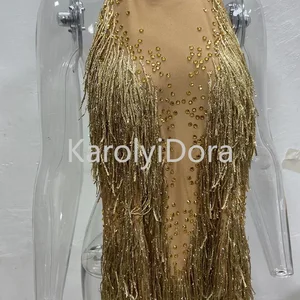 2021 نسائي متلألئ حجر الراين مهدب ملابس ملهى ليلي زي لامع زي الرقص قطعة واحدة ثياب المرحلة 2021 أفضل 6 مبيعا لملابس مغنية الحفلات الموسيقية - رقم 1