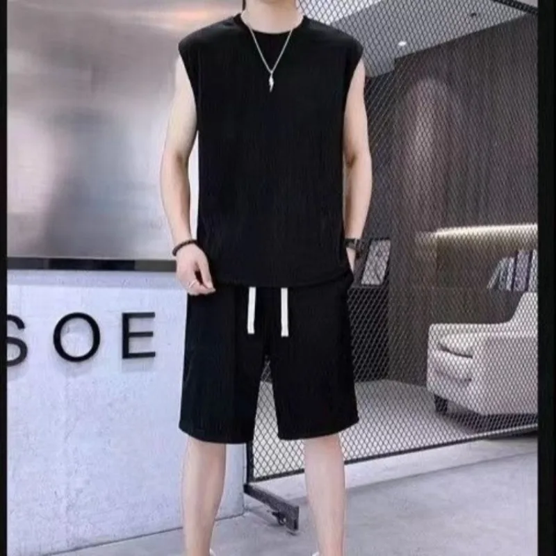 

​Men Athletic Set Ice Silk Cooling Tank Top Quick Dry Shorts for Running Basketball Gym​