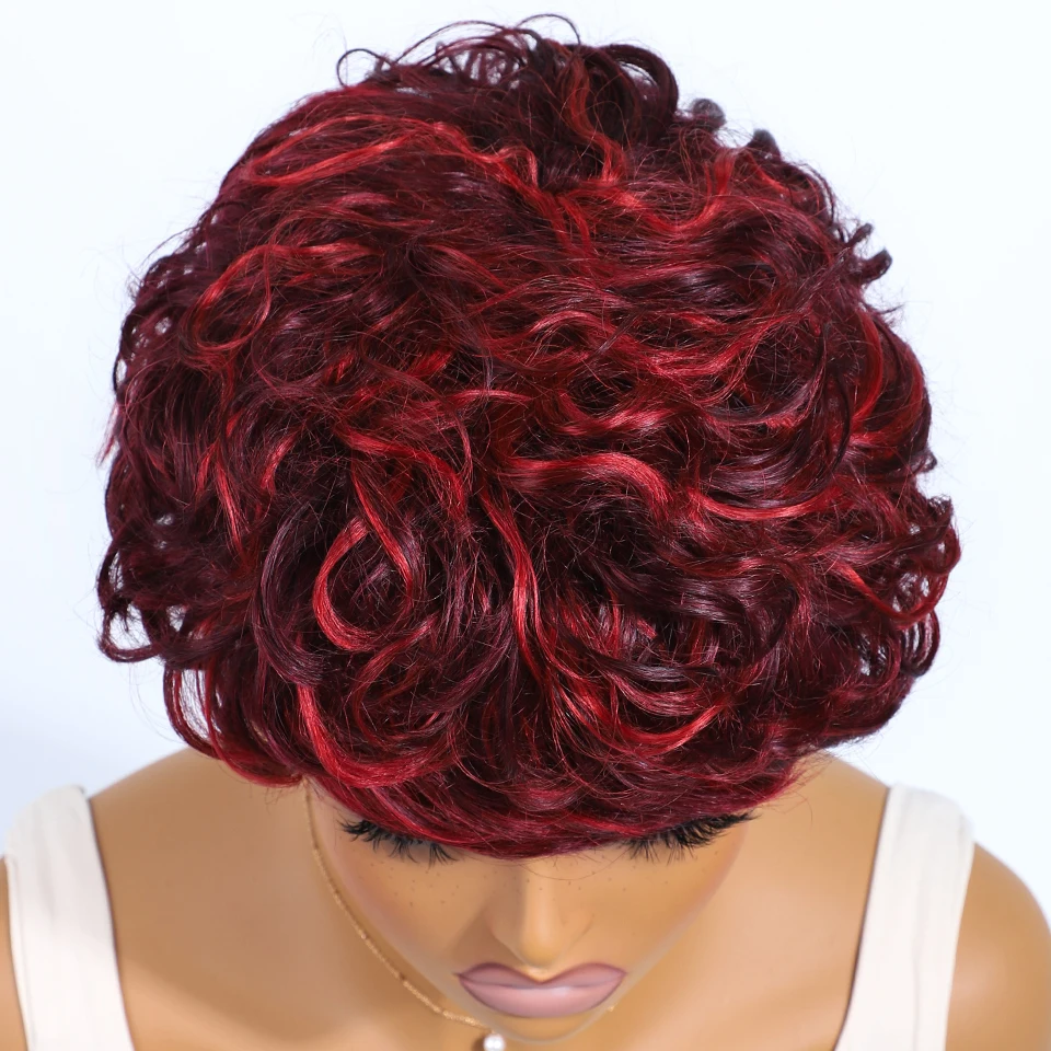 Elegante curto pixie corte perucas de cabelo humano para as mulheres 99j vermelho colorido pixie corte perucas 100% real pronto para usar perucas de cabelo brasileiro