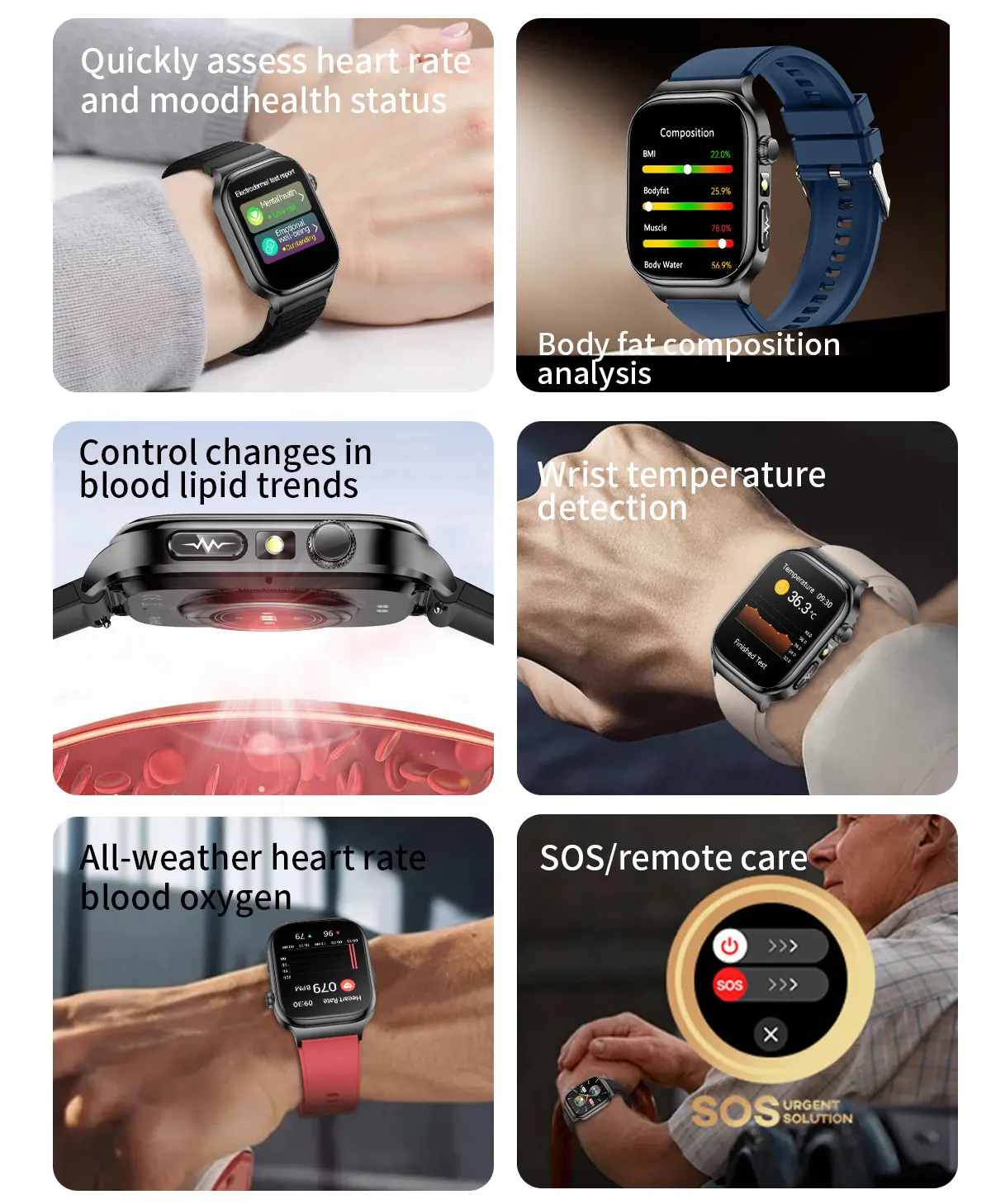 2026 Neue Krankenhausqualität Gesundheits-Smartwatch Körperfett EKG Blutsauerstoff Blutdruck Gesundheits-AMOLED-Bildschirm HD-Anruf Sport-Smartwatches für Herren – Detail 4