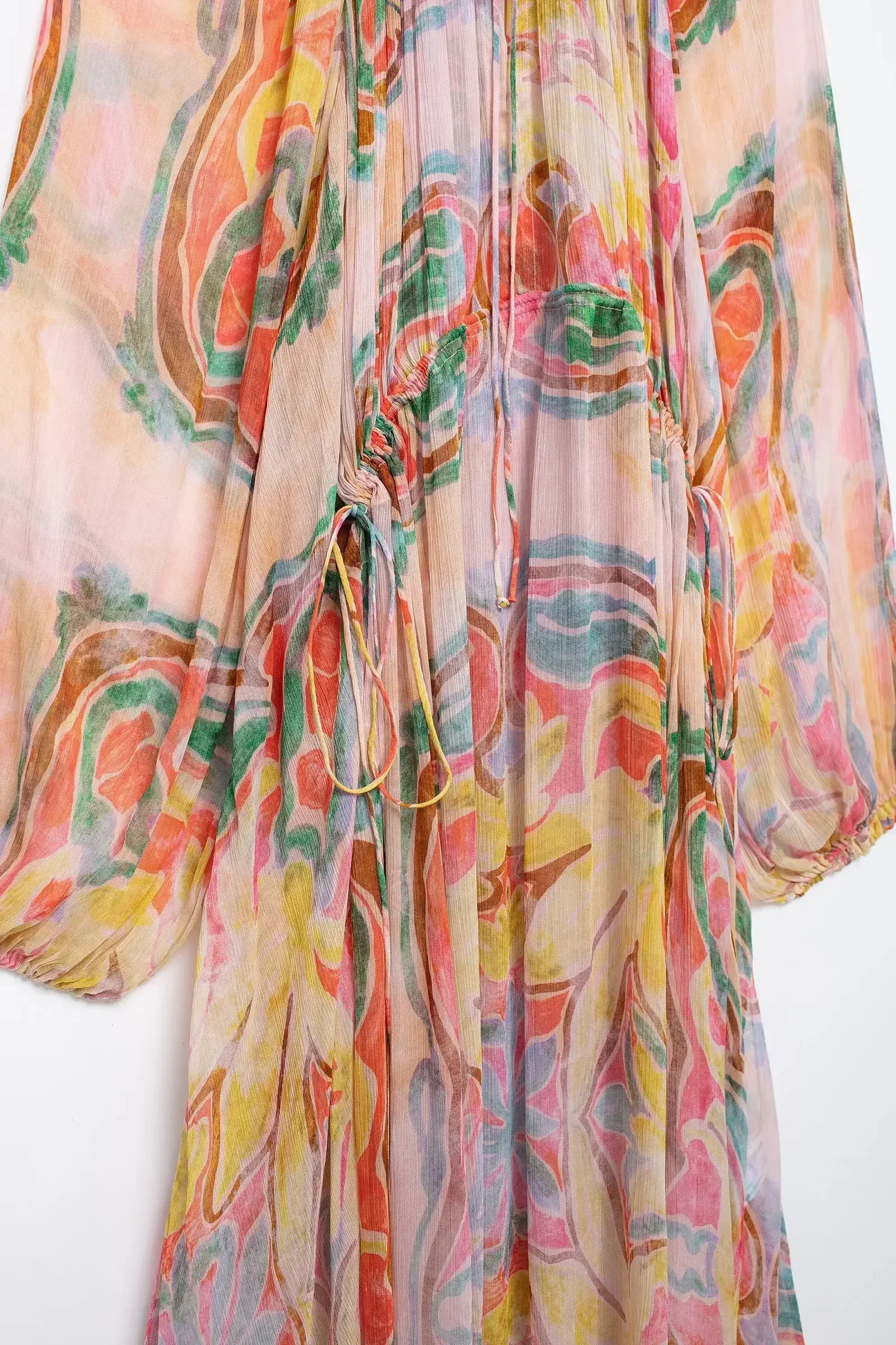 Summer Tulle Printed Pleat Long Dresses For Women 2025 Loose Lantern Sleeve Party Dresses Holiday Dress Elegant Vestidos