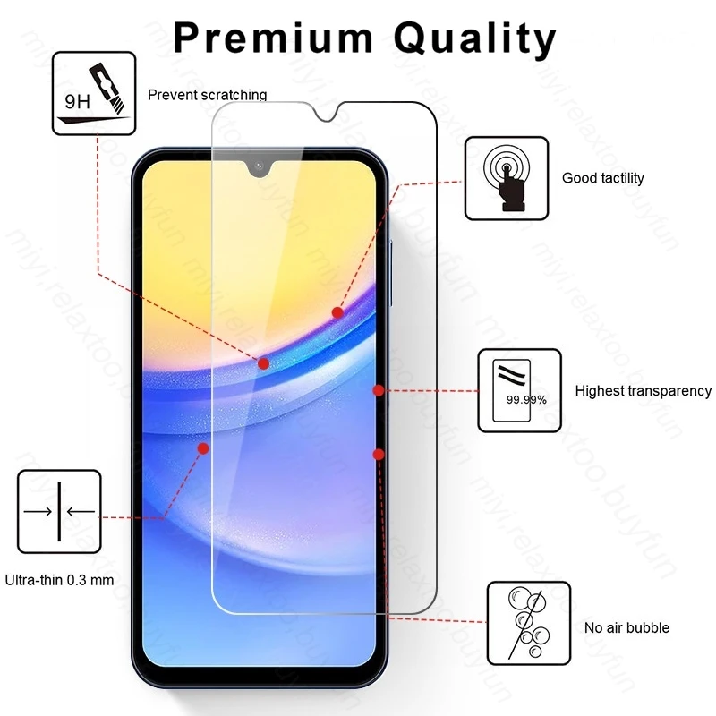 2 Piezas Vidrio Templado Protector de Pantalla para Samsung Galaxy A15 4G 5G, Samsung A 05 15 25 35 55 A16 A26 A36 A56 A16 A17 A37 A57 3