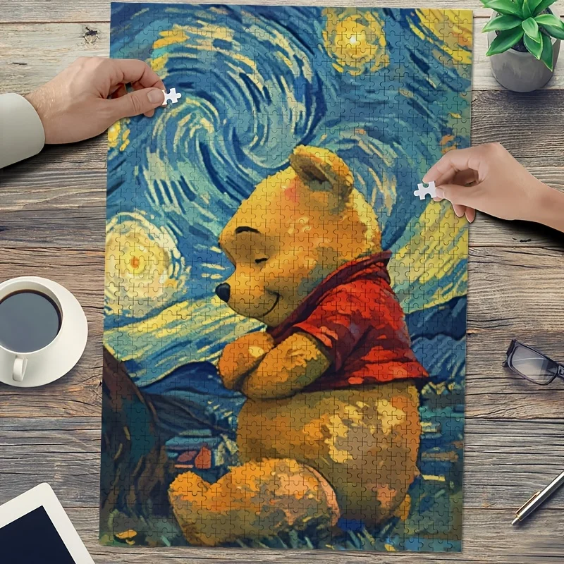 1000pcs Disney Winnie the Pooh Poster and Puzzle, Adult Puzzle, High Quality, Stress-Relieving Fun Family Game, Ideal for Birt
