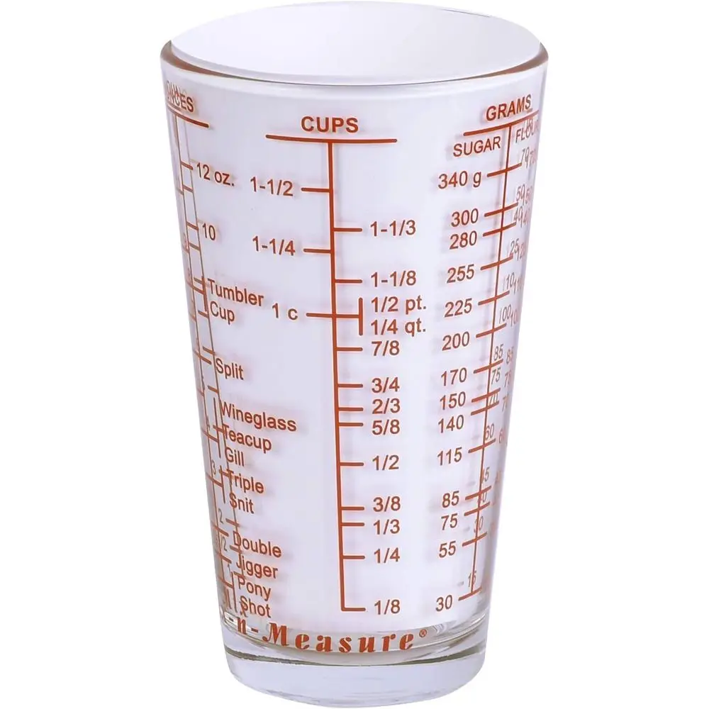 Multi-pose Liquid and Dry Measuring Cup, 6 Units of Measurement, Heavy Glass, Red